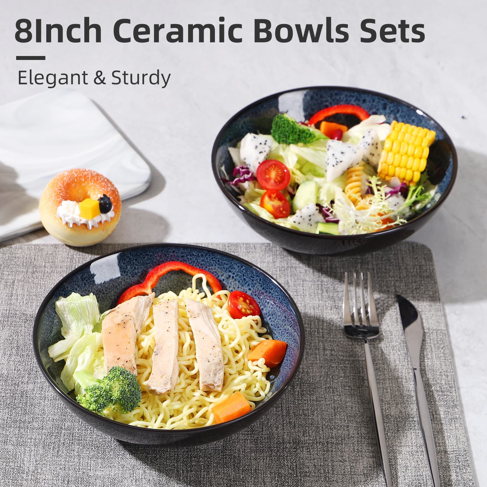 Peacock Blue Stoneware Bowl Set - alternate view